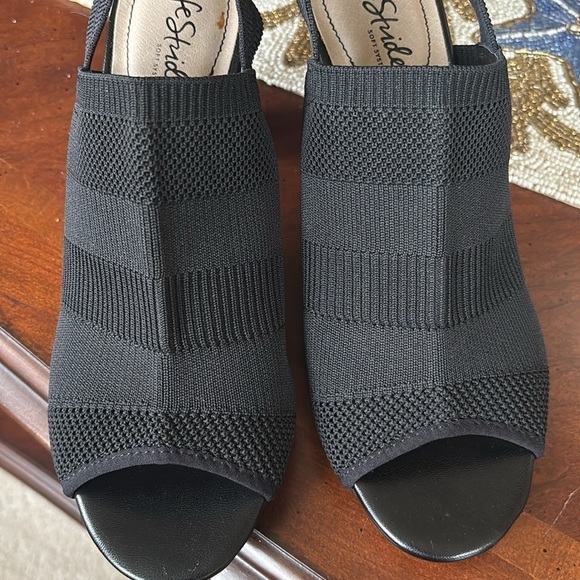 Brand New Life Stride Flex Black Fabric Stretch Fly Knit Slingback Heels Sandals - Picture 3 of 14